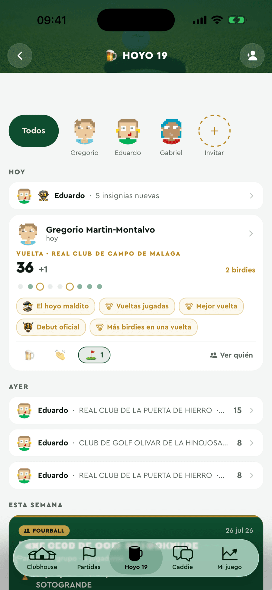 La Buca 19 di Badgie Golf: feed social con giri, badge e partite