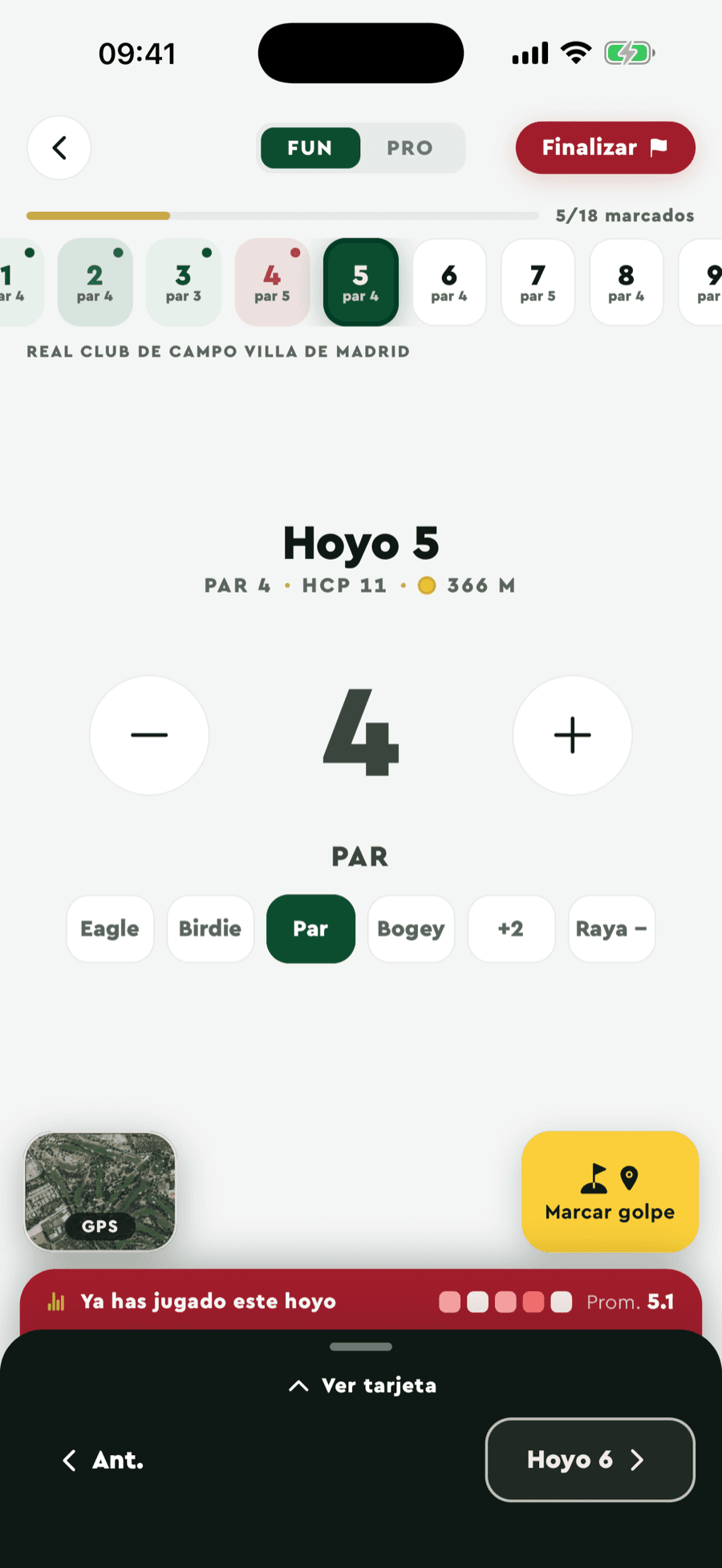 Scorecard live di Badgie Golf: segnare la buca con GPS e la tua media